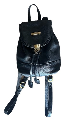 Leatherbay Pebbled Leather Mini Backpack Purse Adjustable Straps classic Black