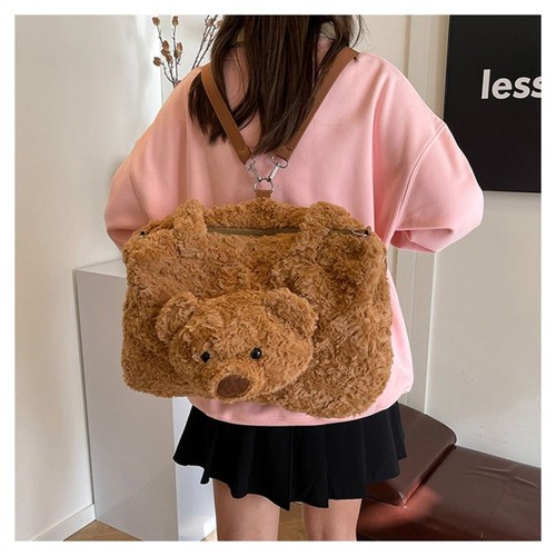 Large Capacity Bear Doll Handbag Plush Bear Tote Bag Shoulder Bag Kids Girls - Picture 8 of 14