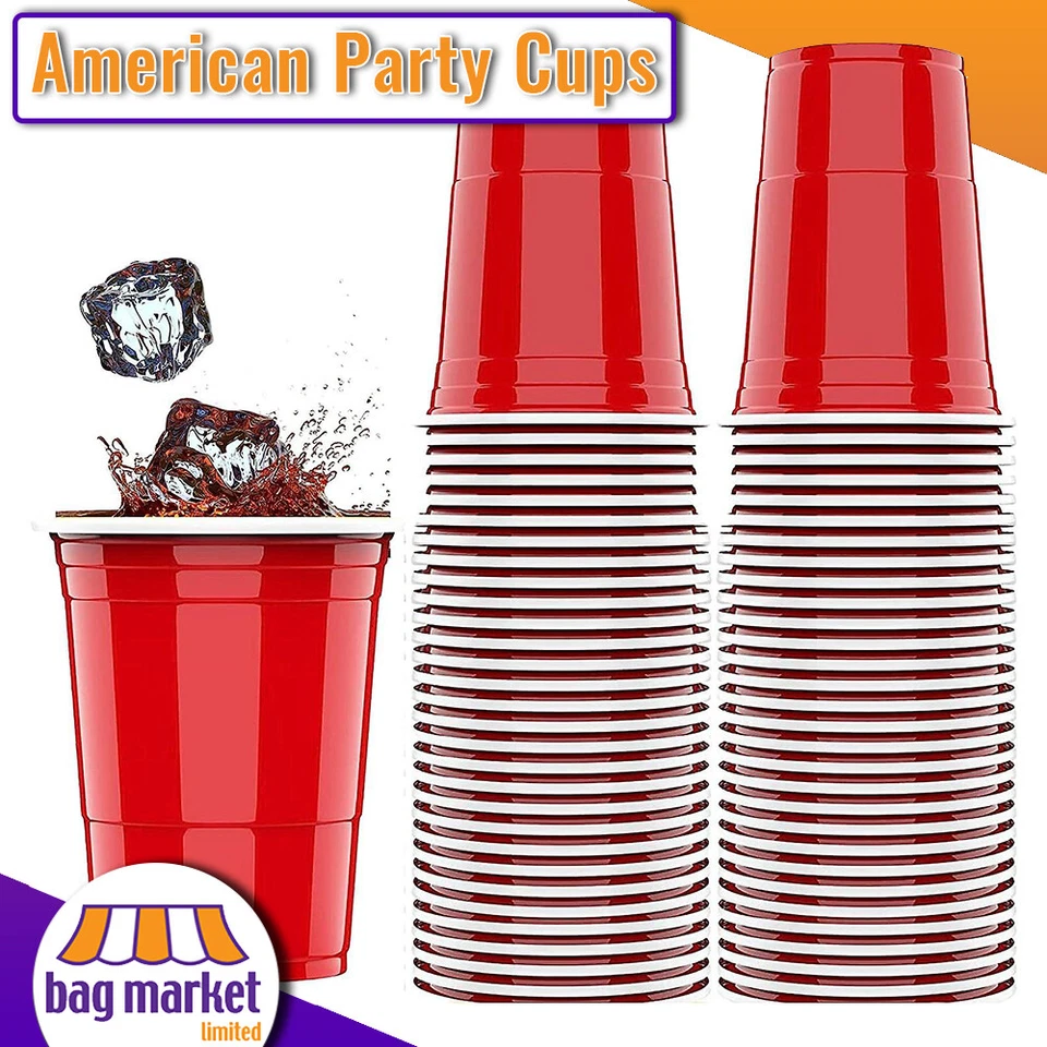 American Red Plastic Party Cups - 12oz / 16oz - Disposable, Reusable, Beer Pong - Image 2 of 4