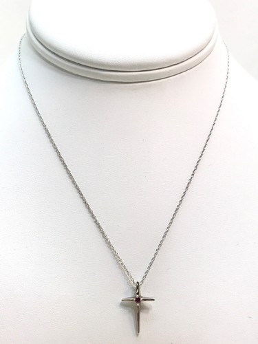 Ruby Cross Pendant Necklace 16\