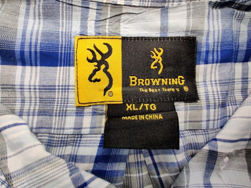 Browning Men's XL White/Baby Blue/Blue/Grey Plaid Short Sleeve Button Down Shirt - Picture 4 of 10