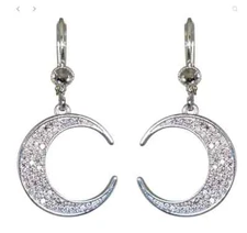 Kirks Folly Crescent Moon CZ Leverback Earrings Sterling Silvertone