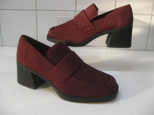 M&S LOAFERS SHOES 8 burgundy suede leather INSOLIA mid heel SLIP ON - Picture 4 of 21