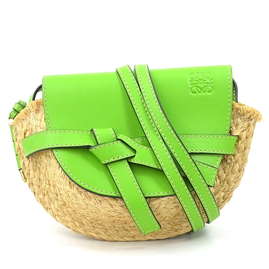 Loewe — Auth LOEWE Gate Mini Crossbody Shoulder Bag Natural/Light Green Raffia - e60438i
