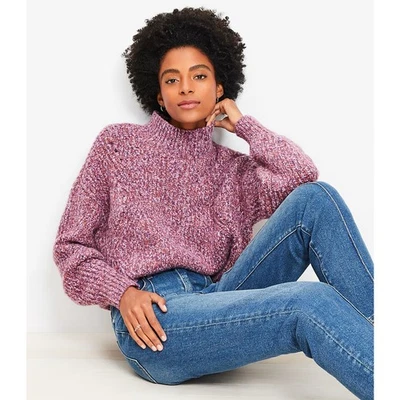 NEW Ann Taylor LOFT Pointelle Ribbed Mock Neck Wool Blend Sweater Burgundy M - Image 1 of 4