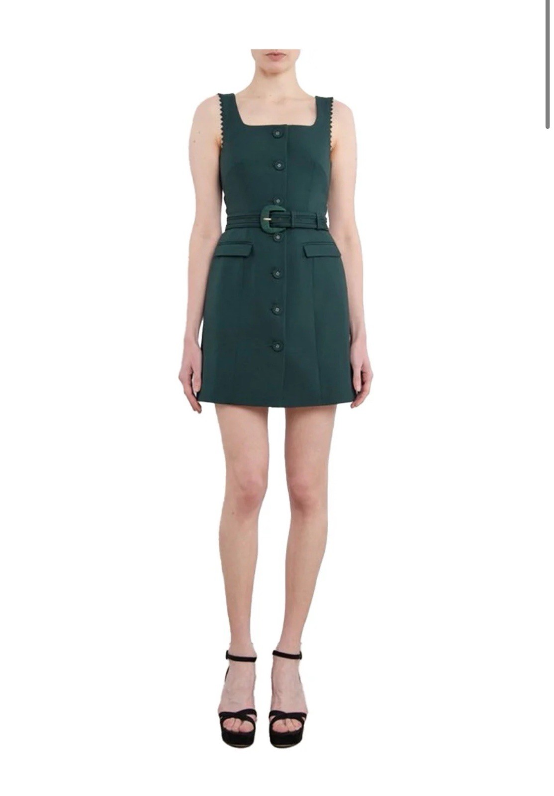 Saloni Mika Wool Blend Belted Mini Dress Dark Forest Green Size 4 BNWT