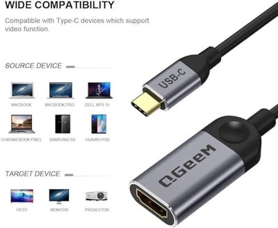 QGEEM USB C HDMI ADAPTER 4K CABLE USB TYPE-C TO HDMI ADAPTER THUNDERBOLT - GRAY