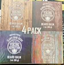 Viking Revolution 4 Pack 1oz Beard Balm Sandalwood, Cedar & Pine, Sage, Bay Rum
