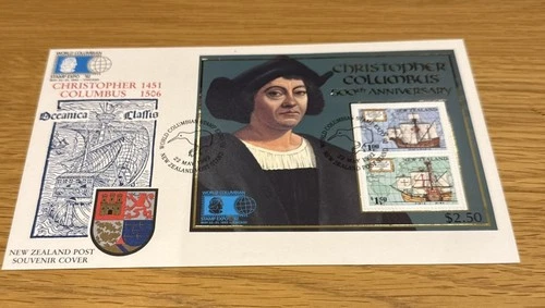 CHRISTOPHER COLUMBUS-WORLD COLUMBIAN STAMP EXPO '92 NEW ZEALAND POST SOUVENIR