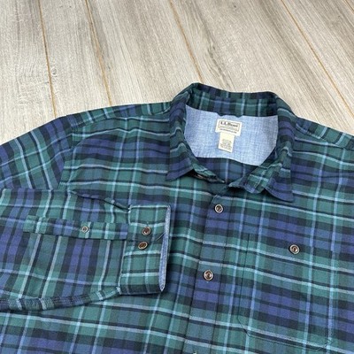 LL Bean All Season Flannel Shirt 3XL Bean Flex Untucked Fit Plaid BlackWatch 