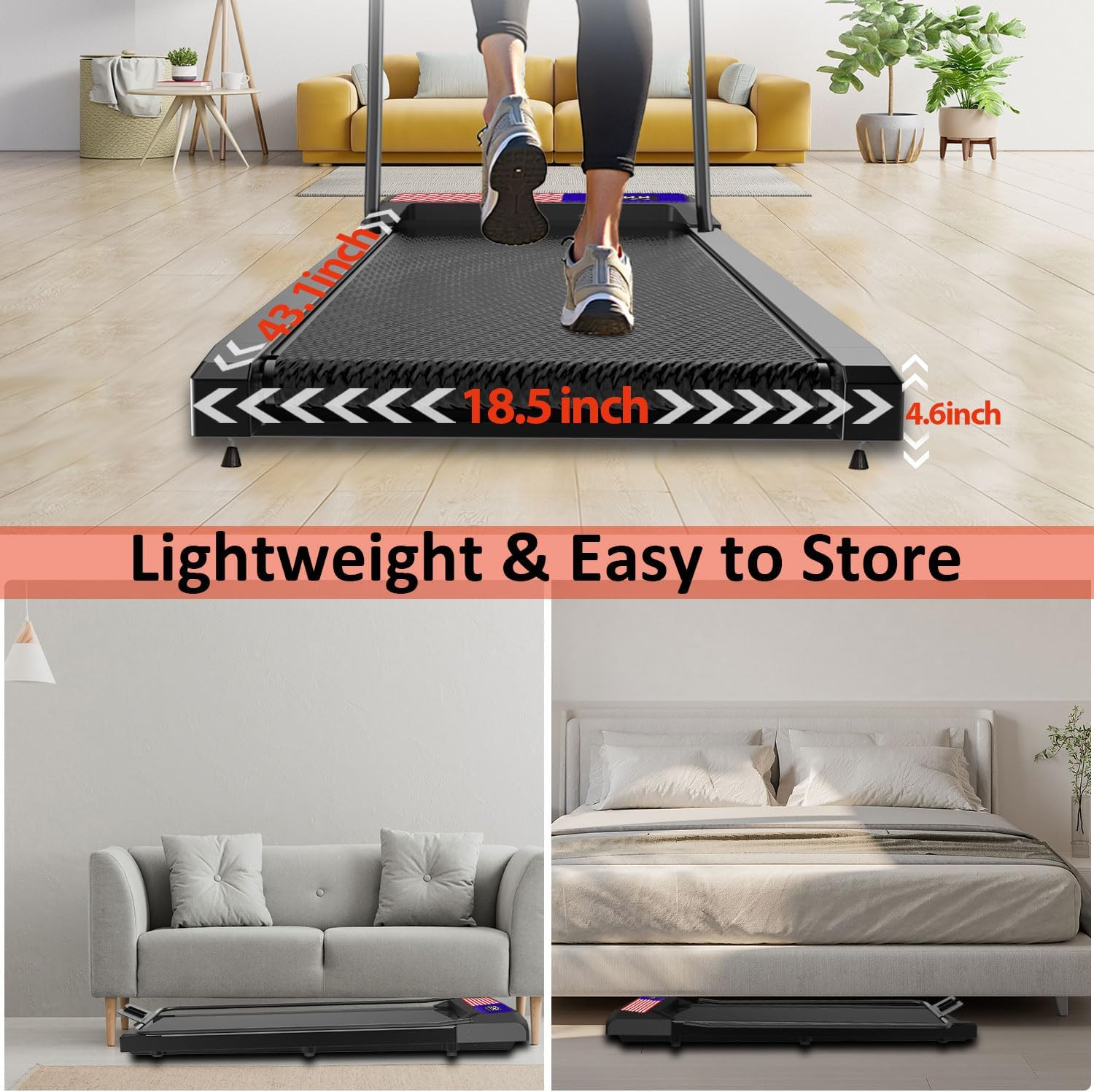 Walking Pad Treadmill with Incline - under Desk Treadmill, Small Walking Pad wit