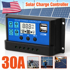 30A 12V/24V Solar Panel Battery Charge Controller LCD Auto Regulator Dual USB US
