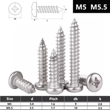 M5 M5.5 PAN HEAD PHILLIPS CHIPBOARD WOOD SCREWS A2 STAINLESS STEEL