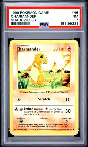 1999 POKEMON BASE SET SHADOWLESS #46 CHARMANDER PSA 7
