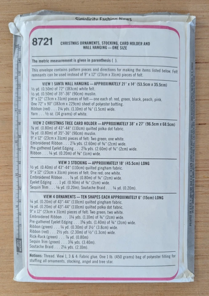 Simplicity 8721 Vintage Christmas Stocking Ornament Pattern One Size - Image 2 of 2