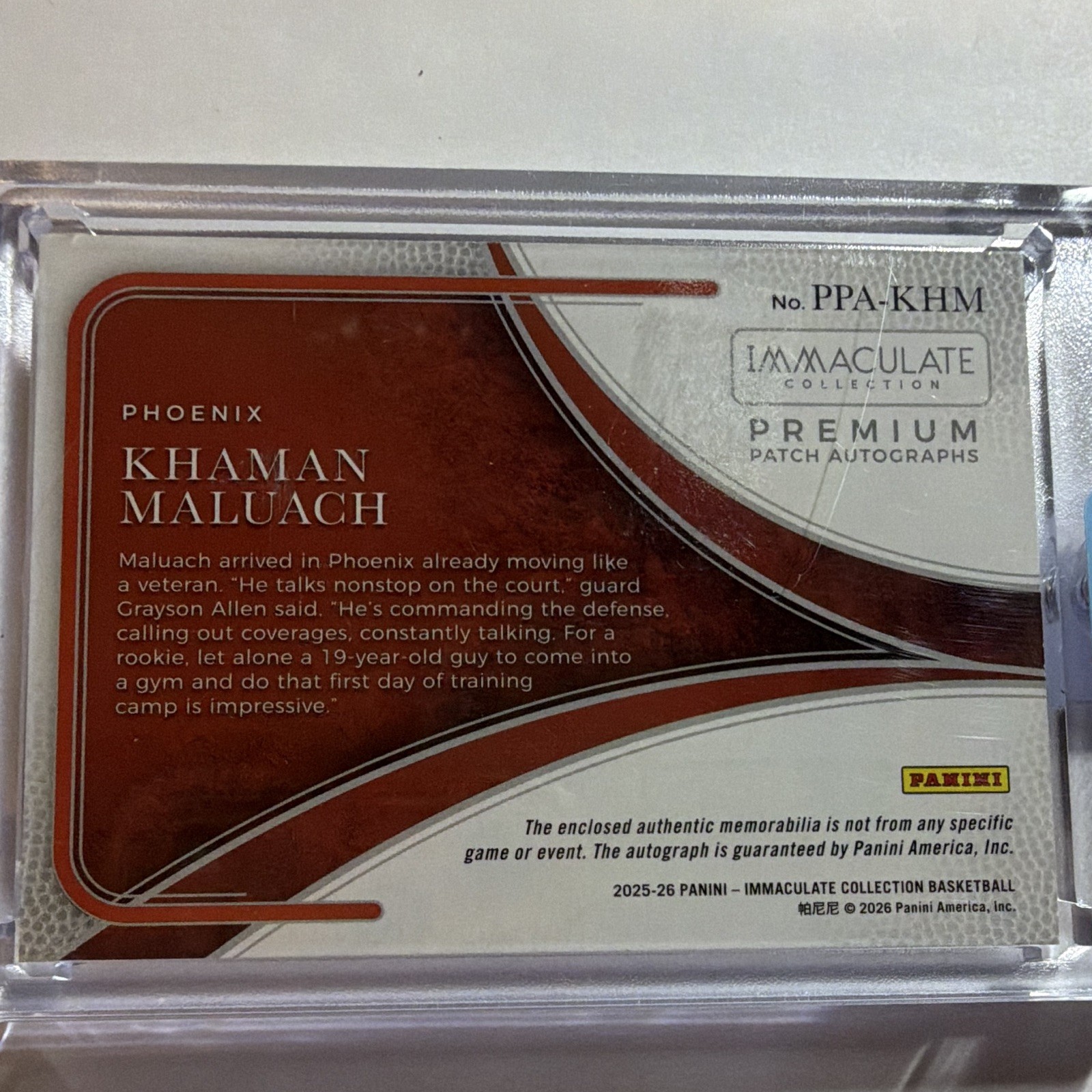 Panini 2025-26 Immaculate Khaman Maluach Suns RC Auto Patch #PPA-KHM /99 bookend view 6