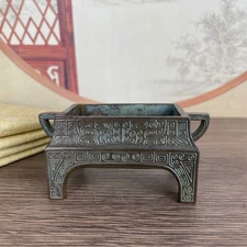 4"Length China Retro Four-sided Incense Burner Home Fengshui Wealth Lucky Decor