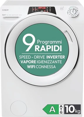 Candy RapidÓ Lavatrice 10 Kg, Classe A, INVERTER, VAPORE, 1600 GIRI,