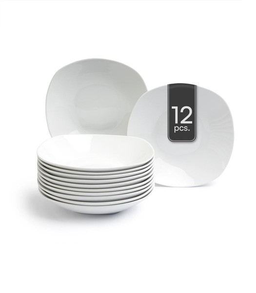 Suppenteller Tiefteller Salatteller 12Er Set Tief Porzellan Weiß Eckig 22 Cm-image