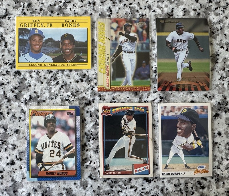 Barry Bonds Rare baseball card lot featuring Ken Griffey JR Years 90 91 92 97 99