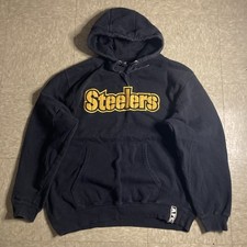 Vtg NFL Pittsburgh Steelers Men  s XL Black Faded Embroidered Pullover Hoodie