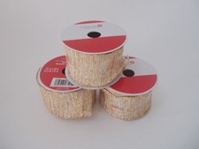 NEW CELEBRATE IT Lot of 3 Gold Ivory Textured Wired Ribbon 2.5" x 20' Crafts