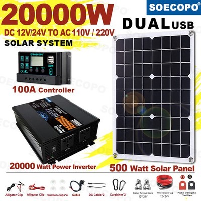 20000W Solar Emergency Power Supply | 500W Panel + 100A Controller + Inverter