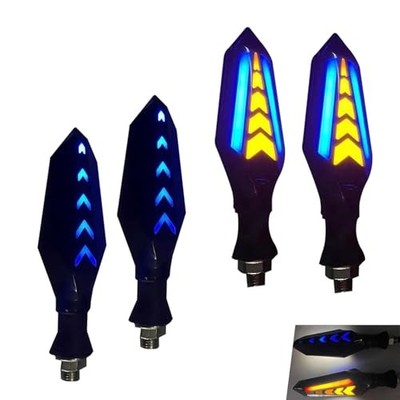 Motorcycle Turn Signals, Double Color LED Flowing Blinker, Arrow 4 PCS Blue