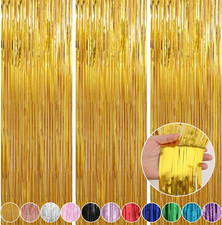 2 Pack Gold Party Streamers Backdrop, 3.3 X 9.9 Ft Tinsel Foil Fringe Curtain,