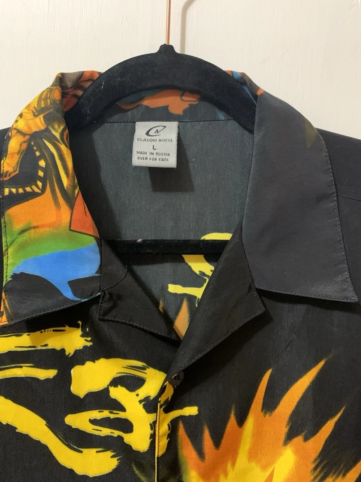 Claudio Nucci All Over Print Shirt Tiger Fighting Lion Mens Large Colorful - Image 4 of 4