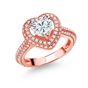 Authentic 18K Rose Gold Plated Silver White Moissanite Heart Engagement Ring For Women