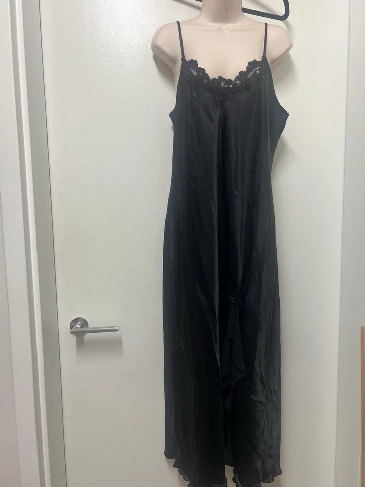 Maxi Vestido Sin Mangas Dark Romance Cami Para Mujer Negro Encaje Ribete Gótico Grunge De Colección Talla L Foto 3 de 4