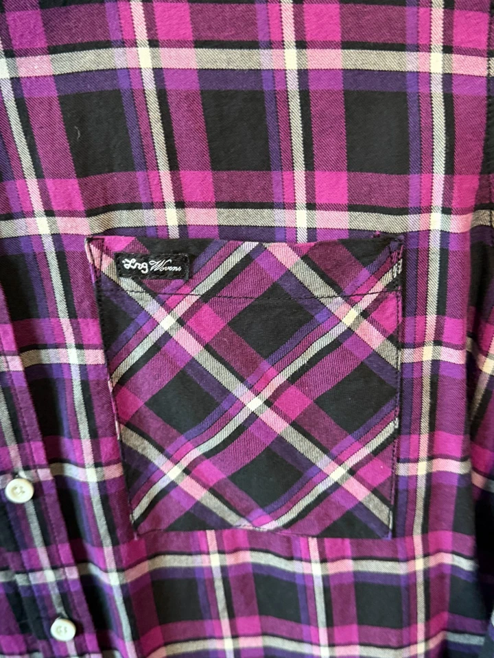 Camisa tejida vintage Lifted Research Group LRG para hombre M franela a cuadros púrpura 2009 Foto 3 de 4