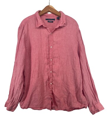 Perry Ellis Mens Shirt Sz XXL Red Chambray Linen Long-Slv Beachy Comfy BizCasual