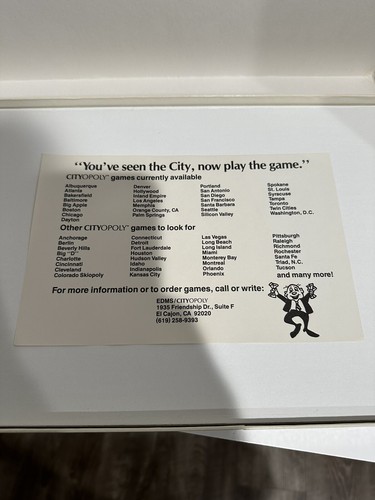 1989 Cityopoly San FranciscoOpoly Monopoly Style Game Night Board Game - Picture 7 of 8