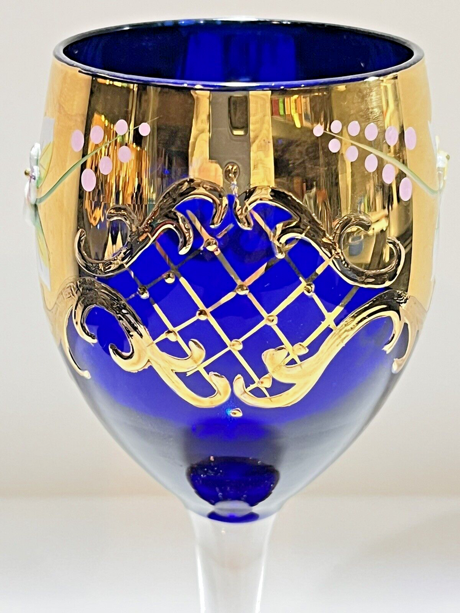 Set Of 6 Blue Bohemia 24k Gold Glasses Cordials Clear Stems | eBay