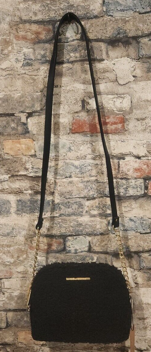 STEVE MADDEN BMAGGIE Faux SHERPA CROSSBODY Shoulder BAG Black New with
