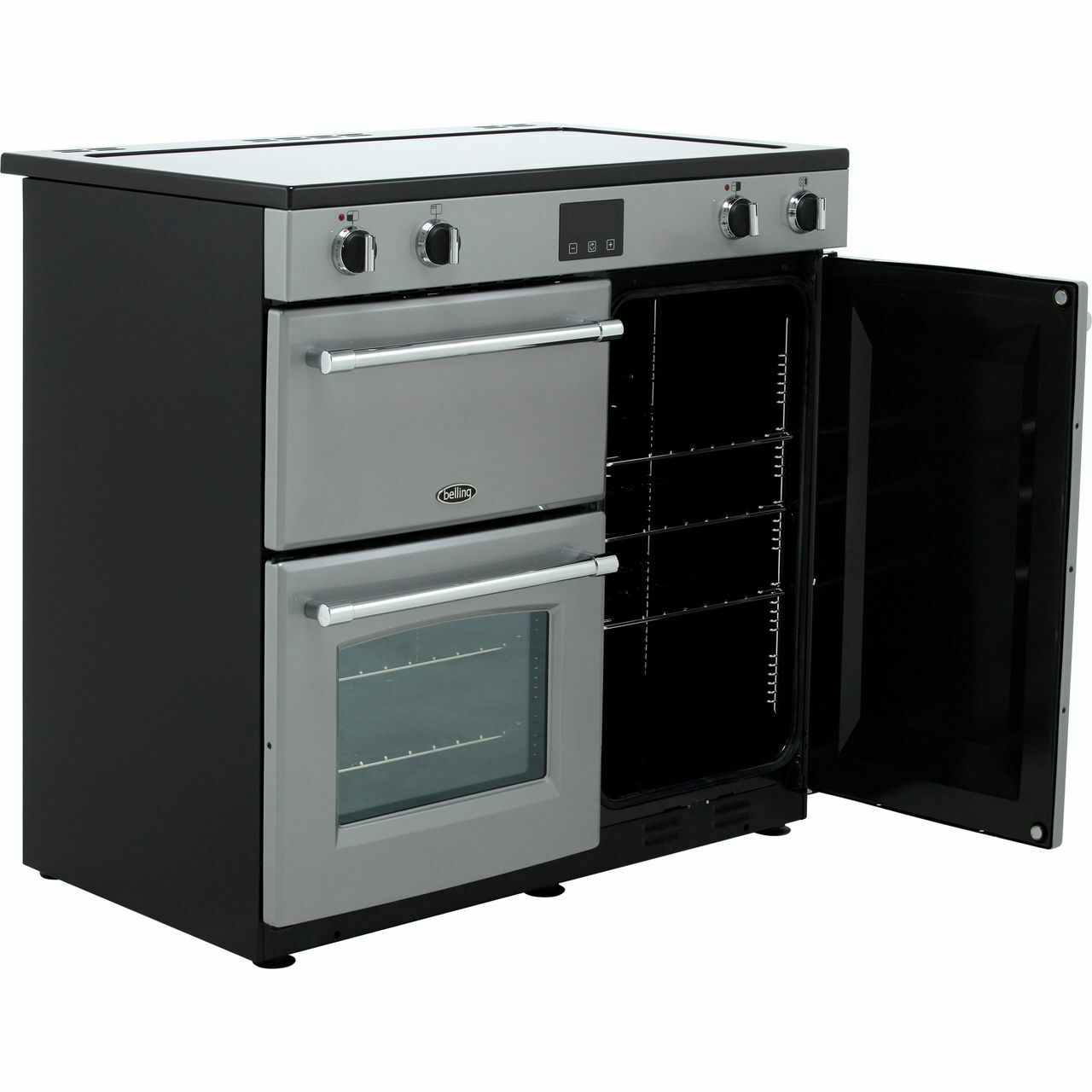 Belling Farmhouse90Ei 90cm Electric Range Cooker 4 Burners A/A Silver