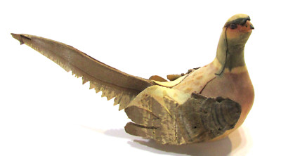 Vintage 1980s Giftcraft Handcrafted Shaved Wood Bark Small 5'' Long Pheasant Bird