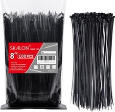 Zip Ties 8 inch (100 Pack), 40lbs Tensile Strength, Black 8" 100 Pack, 