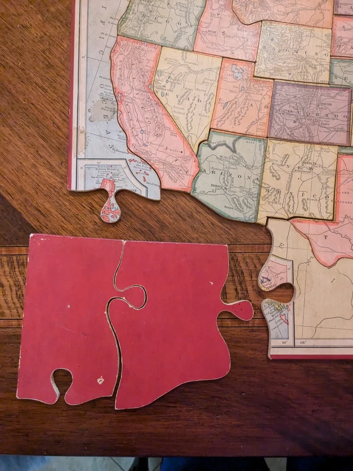 Antiguo mapa rompecabezas Parker Brothers Estados Unidos 1915 incompleto 54 piezas sin caja Foto 4 de 4