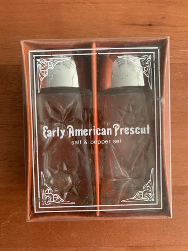 Vintage NIB Anchor Hocking Early American Prescut Salt & Pepper Shaker Set