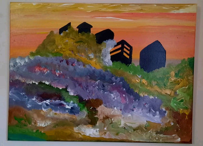 Original abstract mindscape dreamscape landscape, color and texture 24x18