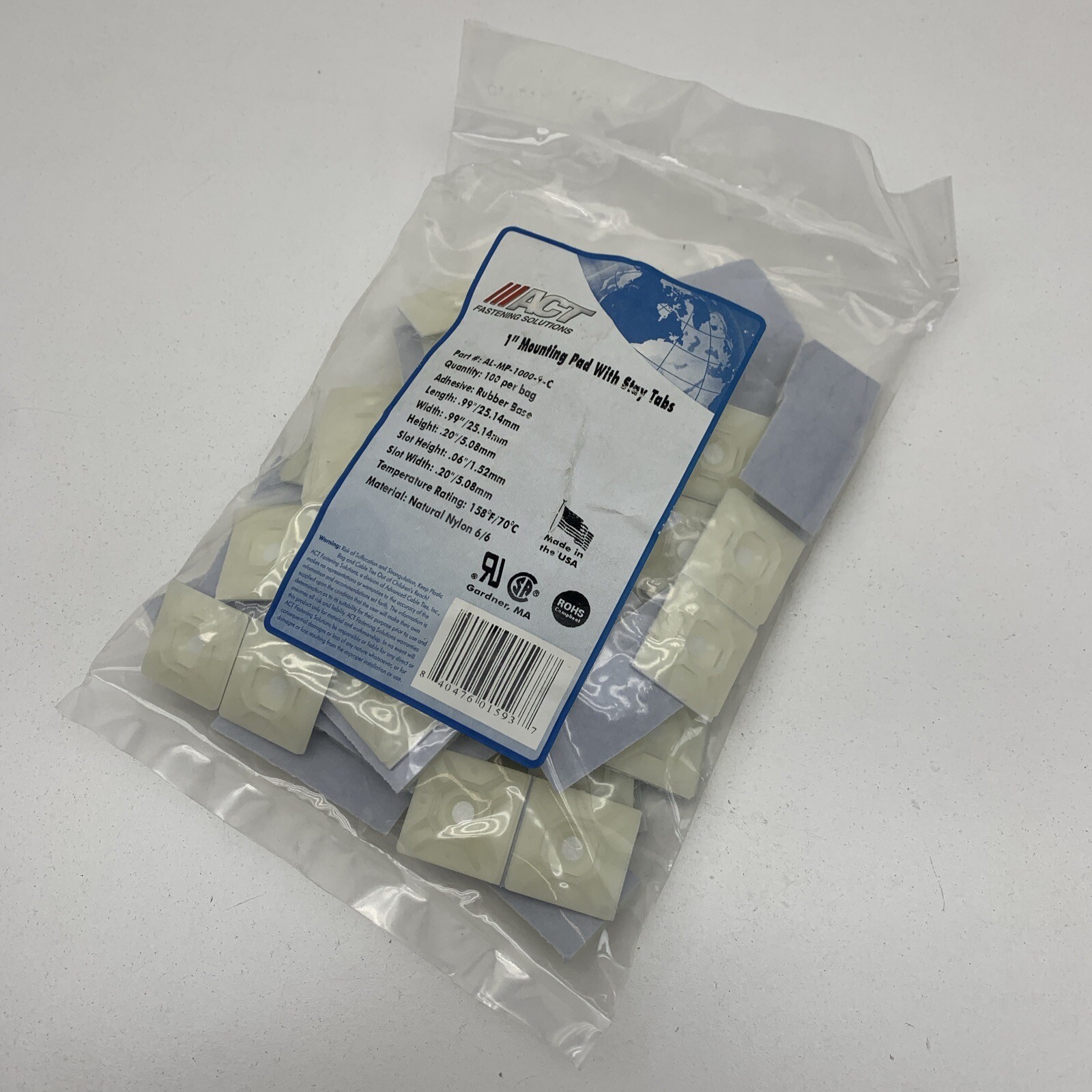 ACT Mounting Bases 1" Rubber Adhesive Natural 100/pkg ALMP10009C 