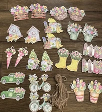 Beeveer 24 Piece Wooden Ornaments Springtime Flowers And Gnomes {F}