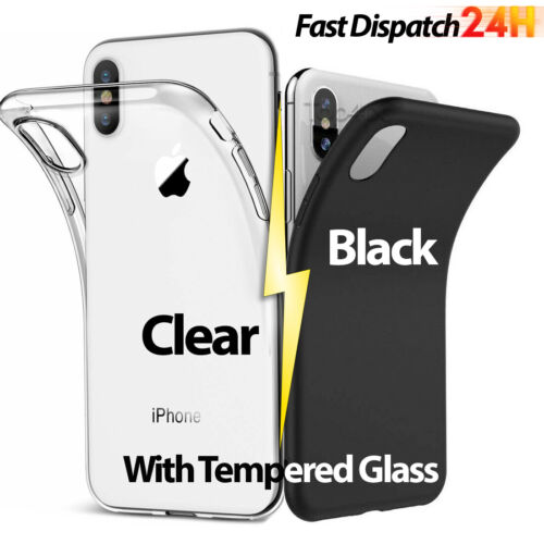 Clear Gel Case [with Tempered Glass Screen Protector] for iPhone XR XS 8 7 6s SE - Picture 1 of 10