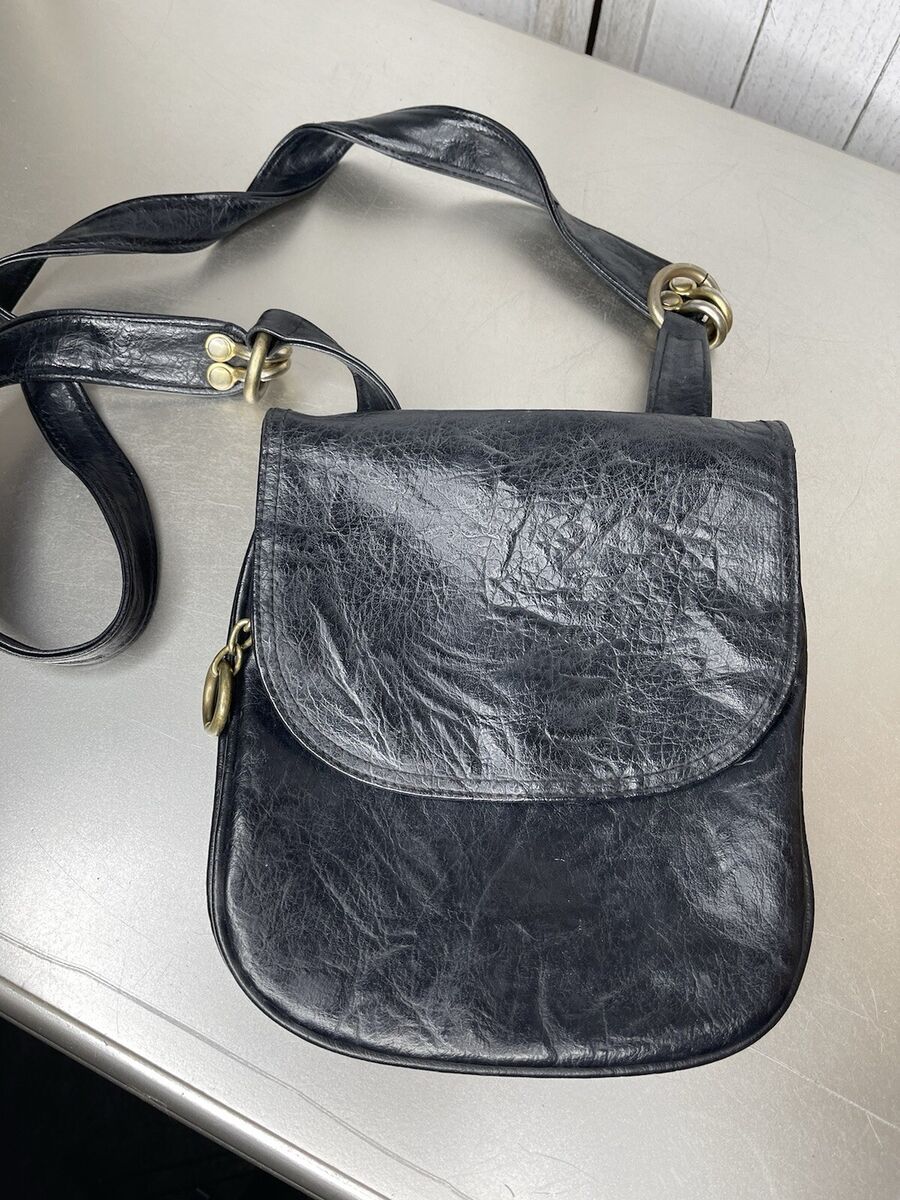 Vintage Black Leather Shoulder Bag Chunky Silver Hardware Vintage Black Leather Shoulder Bag Chunky Silver Hardware