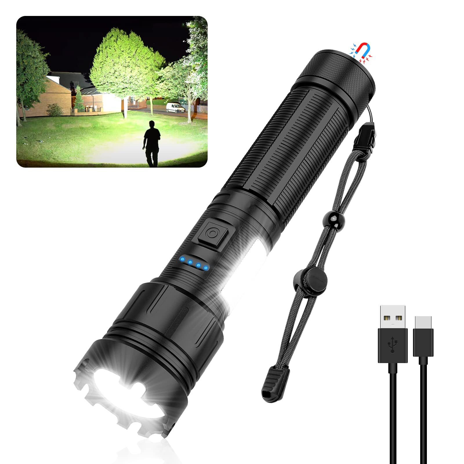 Magnetic Rechargeable Flashlight 10000 High Lumens, Super Bright LED Flashlig...
