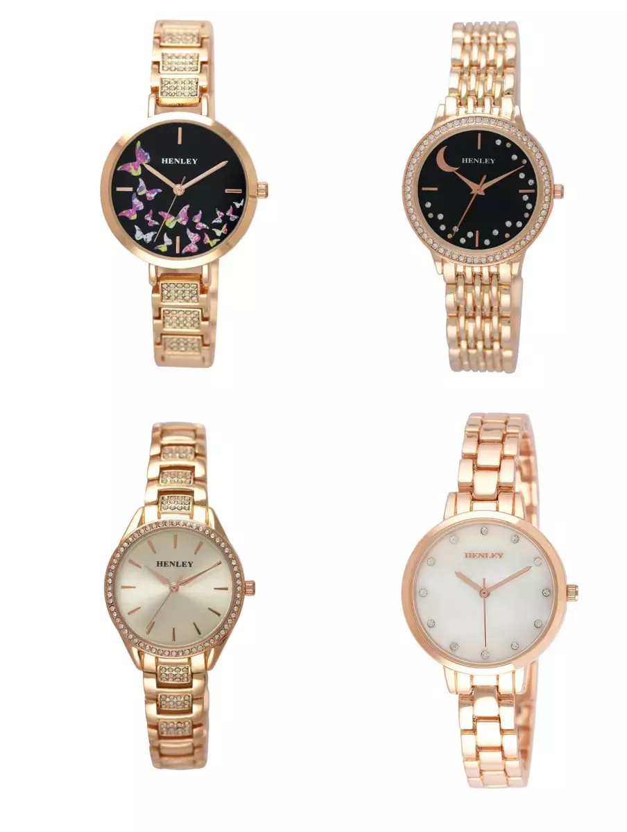 Henley Ladies Real Sparkly Crystal Rose Gold Tone Bracelet Watch