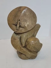 Hand Carved Woman Heavy Shona Serpentine Stone African Statue Water Bucket